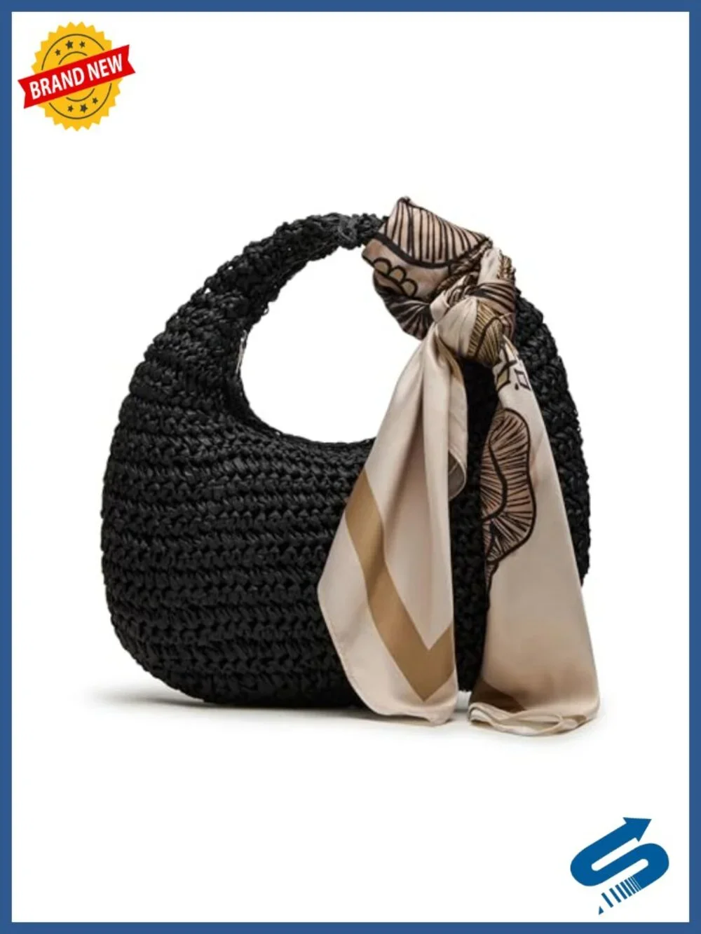 Straw Hobo Handbag with Removable Scarf